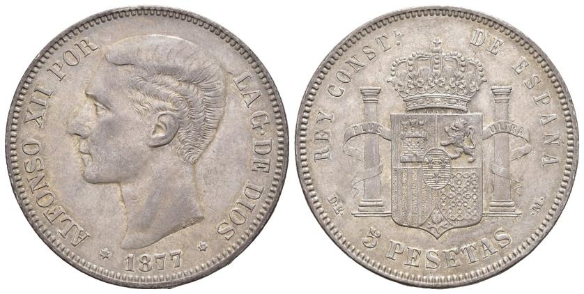 374   -  ALFONSO XII. 5 pesetas. 1877 *18-77.