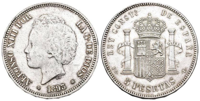 375   -  ALFONSO XIII. 5 pesetas. 1893 *18-93. Madrid.