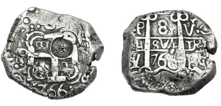 1031   -  COLECCIÓN DE RESELLOS. GUATEMALA. 8 reales. Resello indeterminado sobre 8 reales 1766 Potosí Y. KM-77.5. MBC.