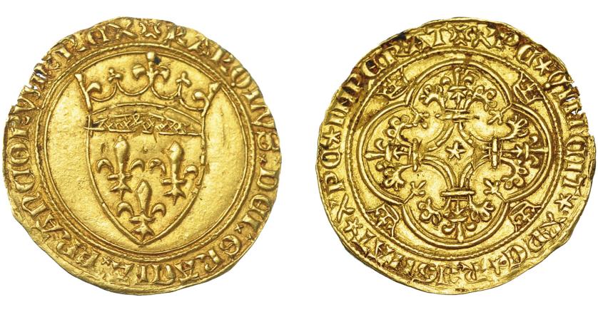 1099   -  MONEDAS EXTRANJERAS. FRANCIA. Carlos VI. Escudo de oro (1380-1422). A/ KAROLVS DEI GRACIA FRANCORVM REX. R/ XPC REGNAT XPC IMPERAT VINCIT. FR-291. EBC-/MBC+. 