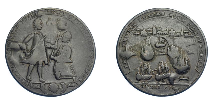 1103   -  MONEDAS EXTRANJERAS. GRAN BRETAÑA. Medalla. Vernon. 1741. Toma de Cartagena. DON BLAS en anv. 37 mm. MBC-. 