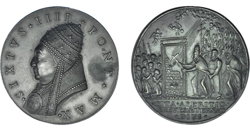 1109   -  MONEDAS EXTRANJERAS. ESTADOS PAPALES. Sixto IV. Medalla. Acuñación s. XIX. R/ Apertura de la puerta Santa (1664). Grabador Girolamo Paladino. Lincoln 399. AE 43 mm. EBC.