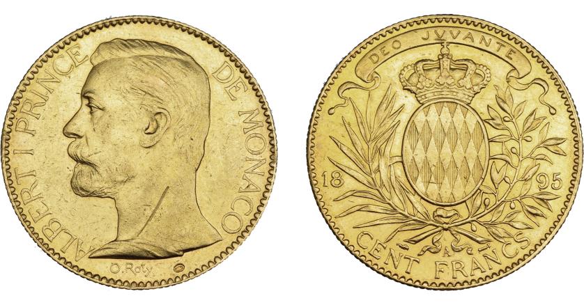 1131   -  MONEDAS EXTRANJERAS. MÓNACO. 100 francos. 1895-A. KM-105. Raya en anv. EBC-.