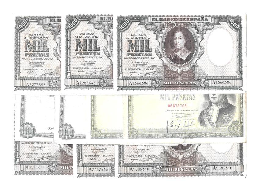 1143   -  BILLETES ESPAÑOLES. Lote de 10 billetes de 1000 pts.: 1-1940 (6), 2-1946 (2), 11-1949 (2). Calidad media BC+.