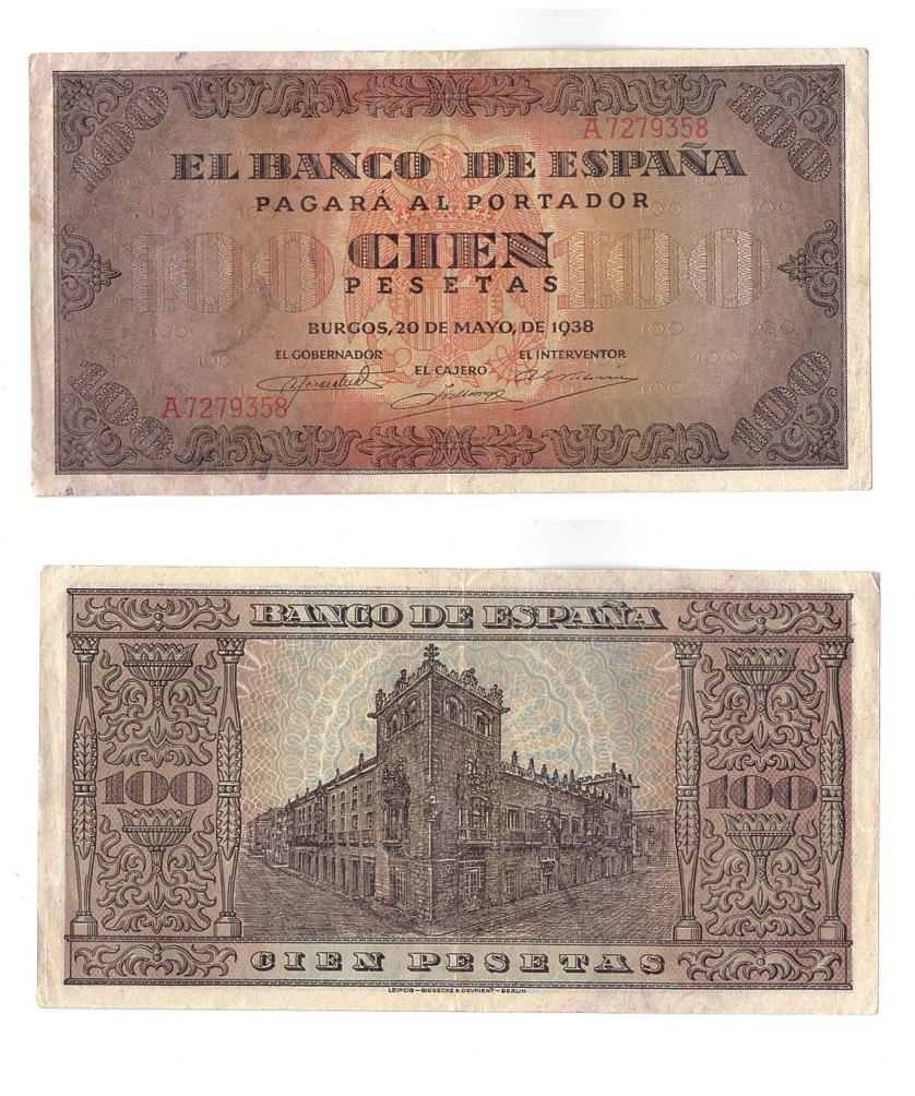 1149   -  BILLETES ESPAÑOLES. 100 pts. 5-1938. Serie A. ED-D33. MBC+.