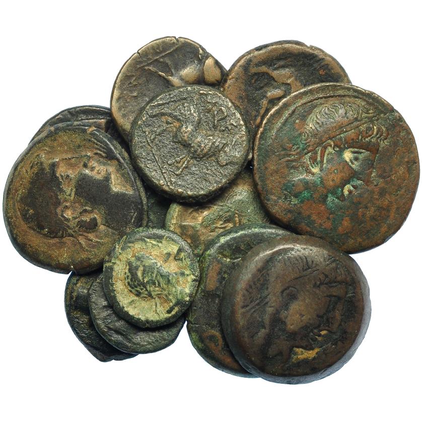 214   -  HISPANIA ANTIGUA. Lote 13 monedas de Castulo: doble, as (5), semis (7). BC+/MBC-.