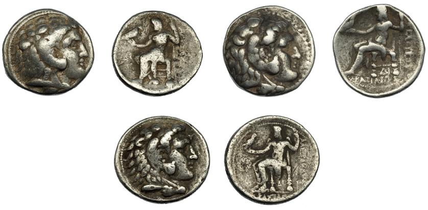 297   -  GRECIA ANTIGUA. MACEDONIA. Alejandro III. Lote de 3 tetradracmas. BC+/MBC-.