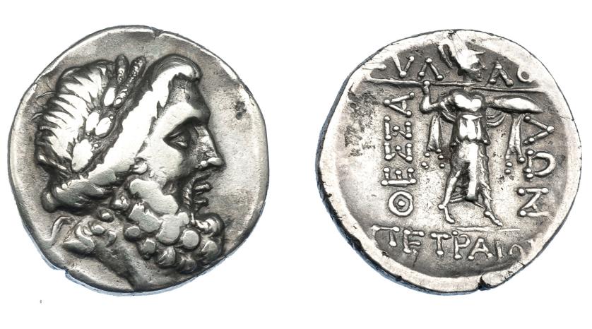 397   -  GRECIA ANTIGUA. TESALIA. Liga tesalia. Estátera (196-127 a.C.). A/ Cabeza de Zeus a der. R/ Atenea a der. con lanza y escudo. AR 5,93 g. 21,8 mm. COP-282. SBG-2232. MBC-/MBC.  Ex col. Guadán 1928.