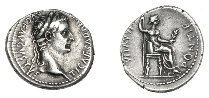 486   -  IMPERIO ROMANO. TIBERIO. Denario. Lugdunum (36-37 d.C.). R/ Livia sentada a der.; patas del trono decoradas. AR 3,90 g. 18,9 mm. RIC-30. Pequeñas marcas. MBC/MBC+.