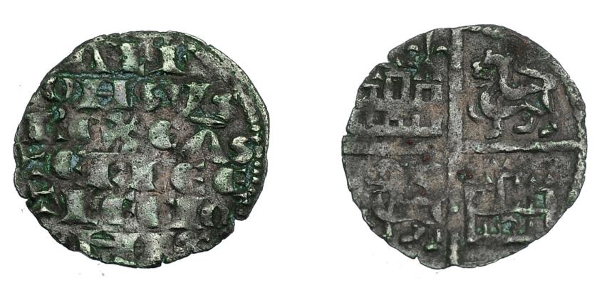 595   -  REINOS DE CASTILLA Y LEÓN. ALFONSO X. Dinero de seis líneas. Marca flor de lis. VE 0,69 g. 16,5 mm. III-239. BMM-364. MBC.