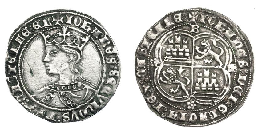 622   -  REINOS DE CASTILLA Y LEÓN. JUAN II. Real. Burgos. A/ + IOHANES : SECUNDUS: REX: CASTELLE: EL. R/ + IOHANES: DEI: GRACIA: REX: CASTELLE:. AR 3,21 g. 27,1 mm. III-620. BMM-793. MBC+. Rayita en anv. Muy rara. 