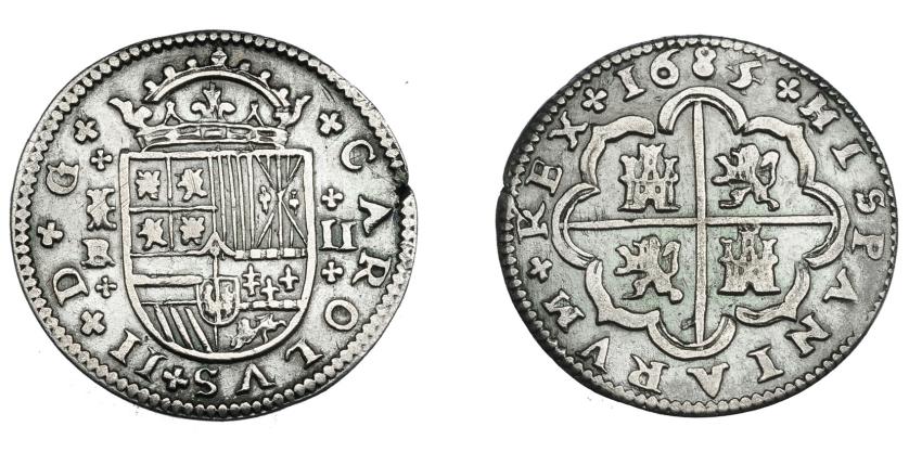 655   -  CARLOS II. 2 reales. 1685/4. Segovia. BR. AC-446. Pequeña grieta. MBC/MBC-. 