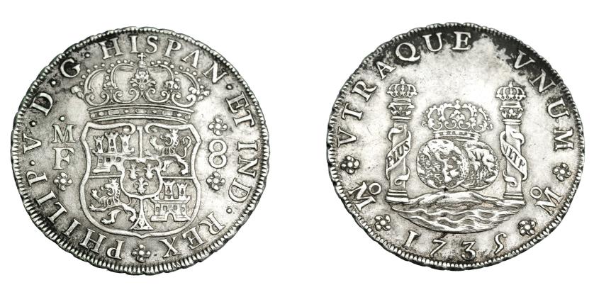 688   -  FELIPE V. 8 reales. 1735. México. MF. VI-1143. Leves oxidaciones. MBC/MBC+.