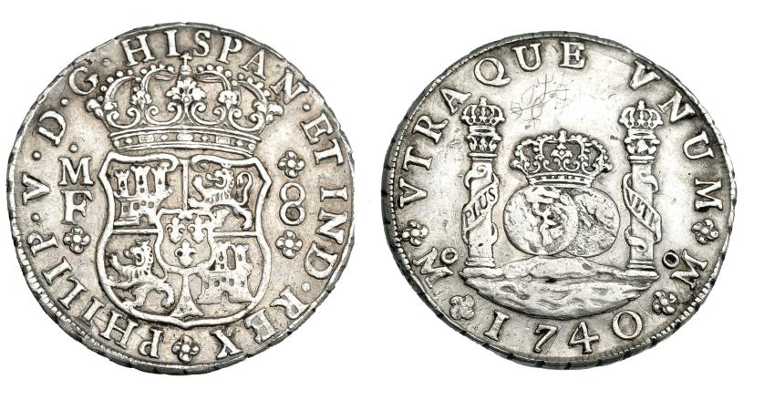 693   -  FELIPE V. 8 reales. 1740. México. MF. VI-1148. Grafito en rev. MBC.