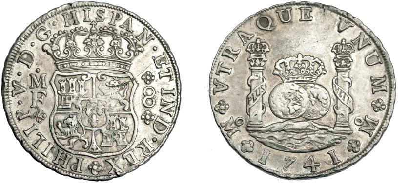 694   -  FELIPE V. 8 reales. 1741. México. MF. VI-1149. Raya y rayitas en anv. MBC+.