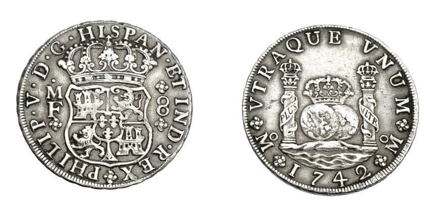 696   -  FELIPE V. 8 reales. 1742. México. MF. VI-1150. Rayas en rev. MBC.