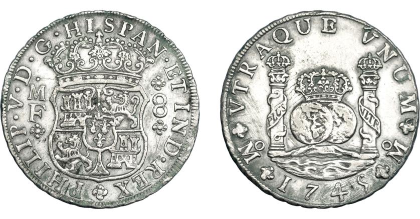 699   -  FELIPE V. 8 reales. 1745. México. MF. VI-1153. Rayas. MBC.