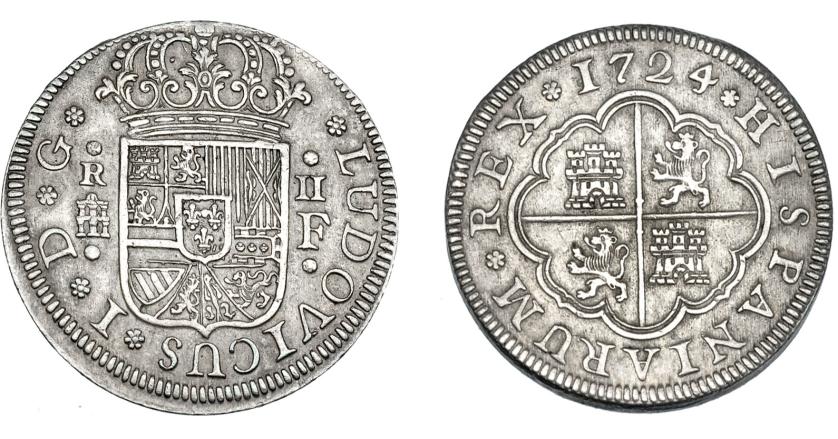 708   -  LUIS I. 2 reales. 1724. Segovia. F. VI-22. AC-28. MBC+. Muy escasa.