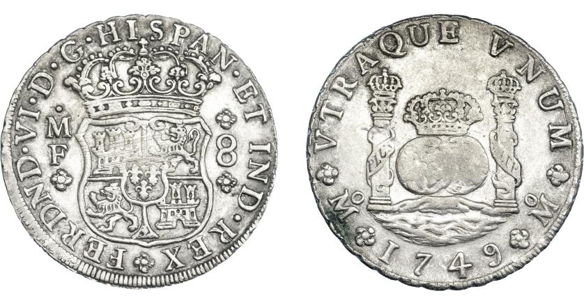 712   -  FERNANDO VI. 8 reales. 1749. México. MF. VI-357. Acuñación aglof loja. MBC.