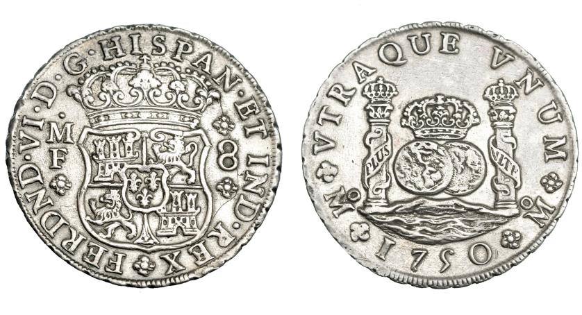 713   -  FERNANDO VI. 8 reales. 1750. México. MF. VI-358. Oxidaciones limpiadas. MBC+.