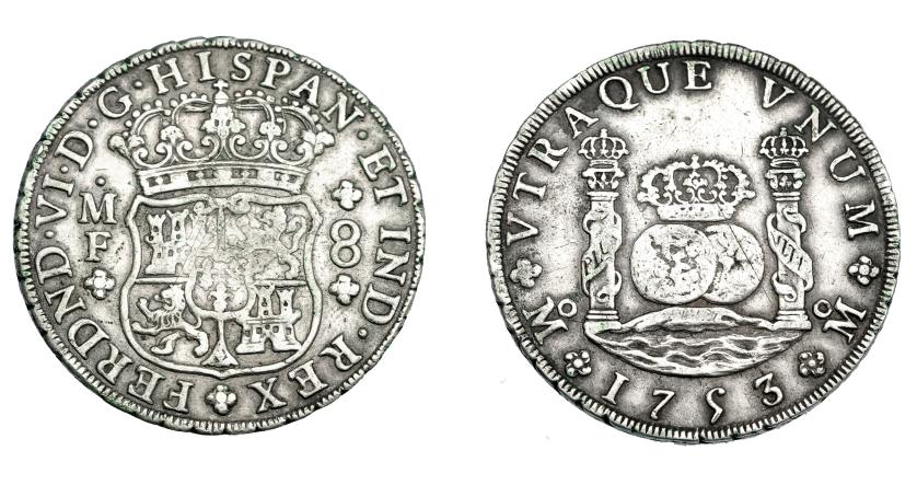716   -  FERNANDO VI. 8 reales. 1753. México. MF. VI-361. Acuñación floja en anv. y rayita de acñación en rev. MBC.