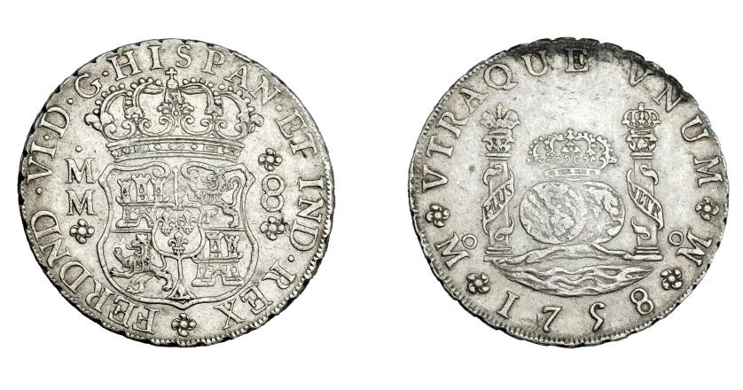 722   -  FERNANDO VI. 8 reales. 1758. México. MM. VI-369. MBC+.