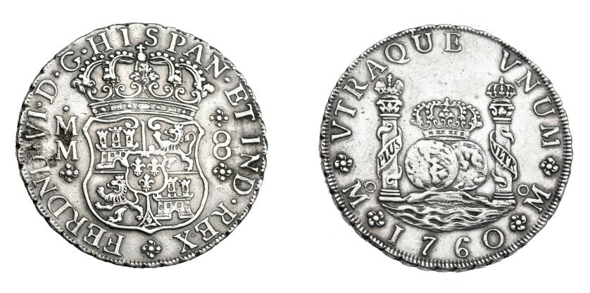 724   -  FERNANDO VI. 8 reales. 1760. México. MM. VI-371. Oxidación limpiada en anv. MBC+.