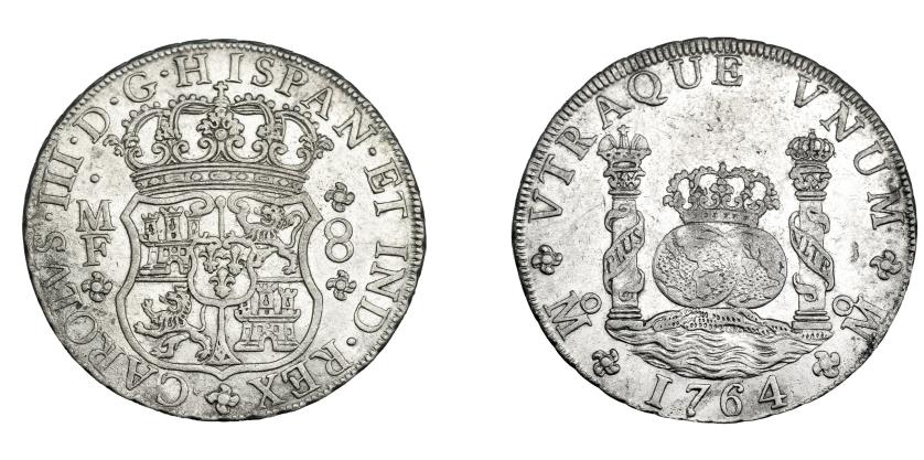 753   -  CARLOS III. 8 reales. 1764. México. MF. VI-922. Pequeñas marcas. MBC.