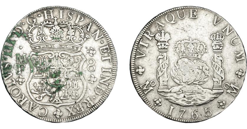755   -  CARLOS III. 8 reales. 1765. México. MF. VI-923. Leves oxidaciones. MBC-.