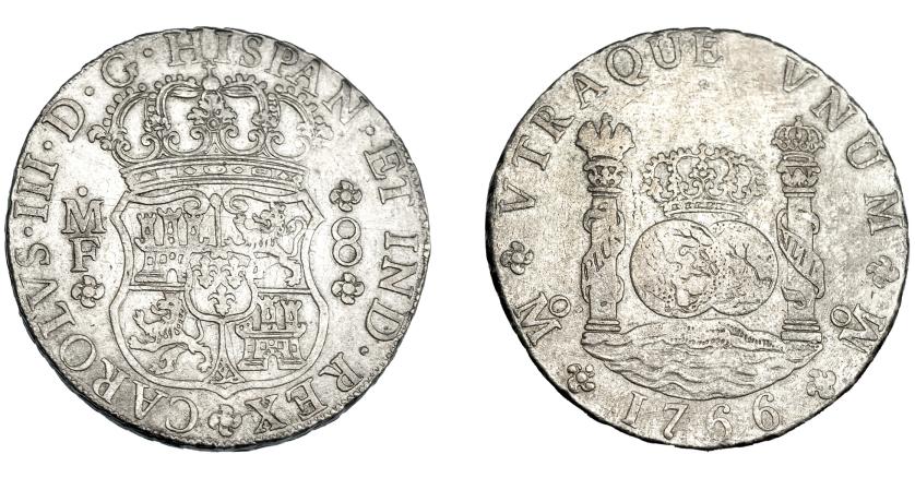 756   -  CARLOS III. 8 reales. 1766. México. MP. VI-924. Oxidaciones limpiadas. MBC/MBC-.