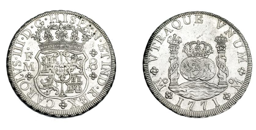 764   -  CARLOS III. 8 reales. 1771. México. FM. VI-930. Pequeñas manchas de óxido. R.B.O. MBC+.