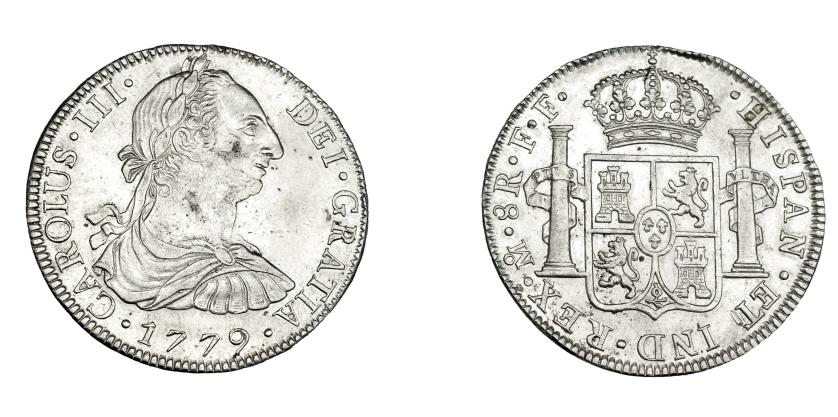 771   -  CARLOS III. 8 reales. 1779. México. FF. VI-942. Limpiada. MBC+.