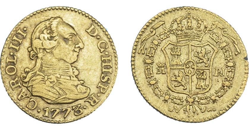 787   -  CARLOS III. 1/2 escudo. 1773. Madrid. PJ. VI-1054. Pequeña muesca en gráfila. MBC.