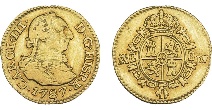 792   -  CARLOS III. 1/2 escudo. 1787. Madrid. DV. VI-1066. Pequeñas marcas. MBC-.