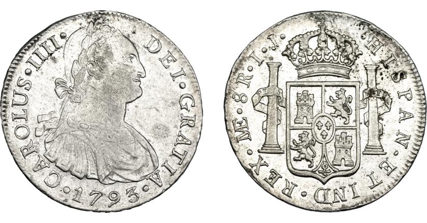 804   -  CARLOS IV. 8 reales. 1793. Lima. IJ. VI-755. Leves oxidaciones. R.B.O. MBC+.