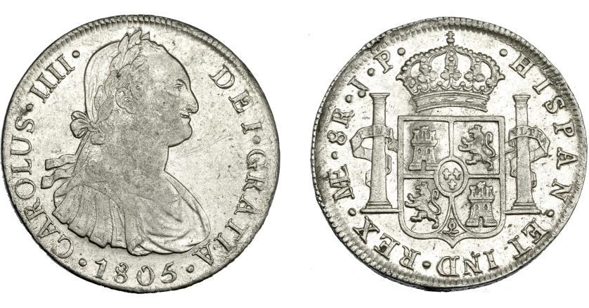 806   -  CARLOS IV. 8 reales. 1805. Lima. JP. VI-768. Pequeñas marcas. R.B.O. MBC/MBC+.