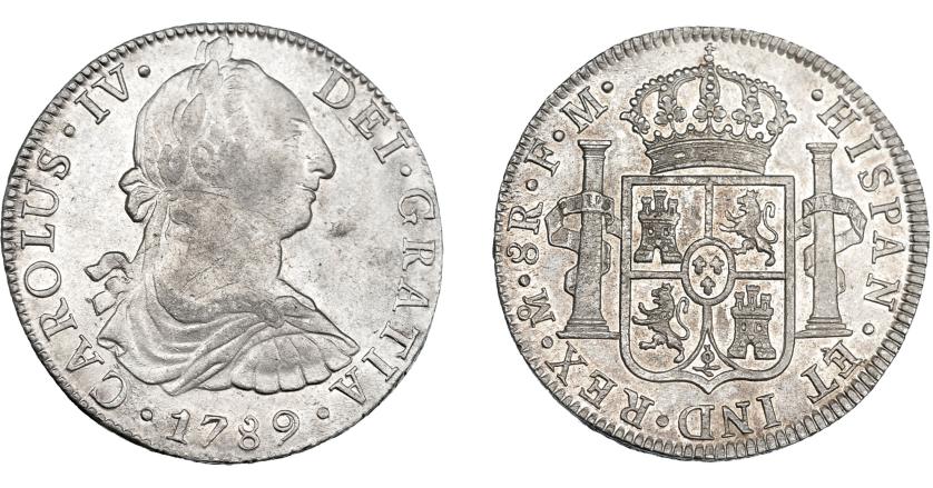 807   -  CARLOS IV. 8 reales. 1789. México. FM. VI-784. Pequeñas marcas. R.B.O. MBC+/EBC-.