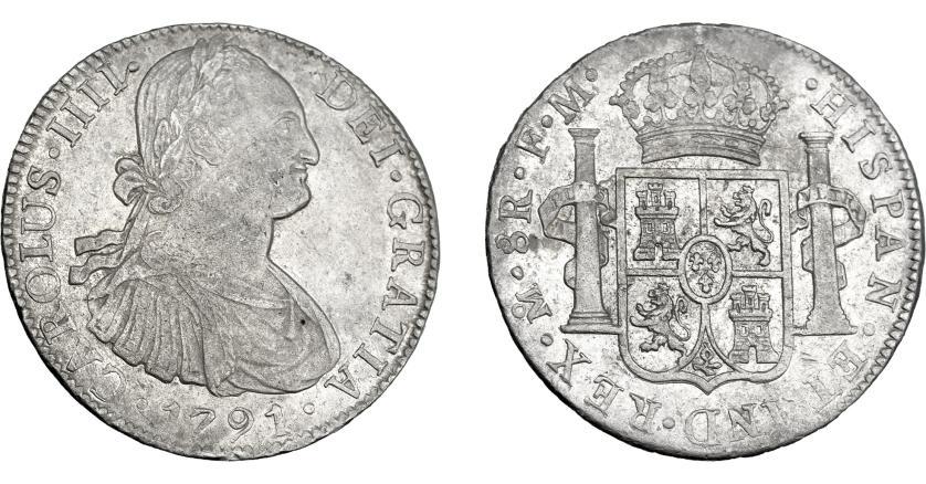 809   -  CARLOS IV. 8 reales. 1791. México. FM. VI-787. R.B.O. MBC/MBC+.