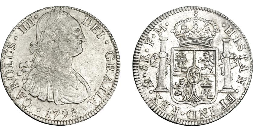 812   -  CARLOS IV. 8 reales. 1793. México. FM. VI-789. MBC/MBC+.