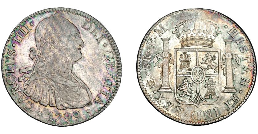 818   -  CARLOS IV. 8 reales. 1799. México. FM. VI-795. Bonita pátina. MBC+.