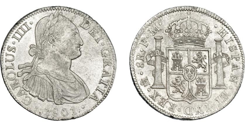 821   -  CARLOS IV. 8 reales. 1801. México. FM. VI-797. R.B.O. MBC+/EBC. Escasa.