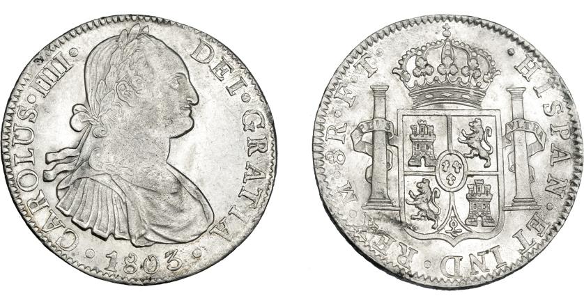823   -  CARLOS IV. 8 reales. 1803. México. FT. VI-800. Oxidación limpiada. R.B.O. EBC-.