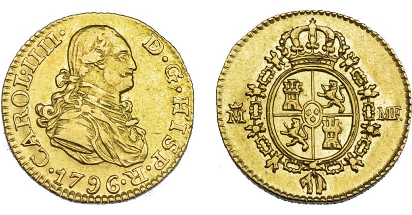835   -  CARLOS IV. 1/2 escudo. 1796. Madrid. MF. VI-875. MBC+/EBC-. Muy escasa.