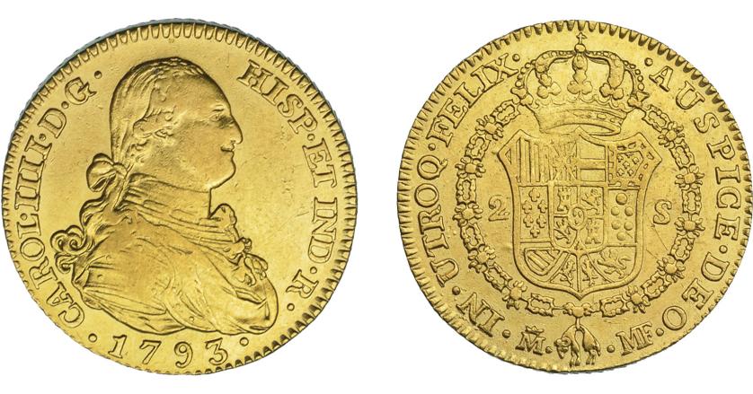 837   -  CARLOS IV. 2 escudos. 1793. Madrid. MF. VI-1041. MBC.