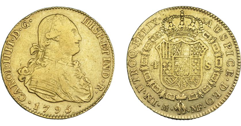 841   -  CARLOS IV. 4 escudos. 1795. Madrid. MF. VI-1198. Rayita en anv. MBC-/BC+.