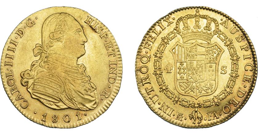 842   -  CARLOS IV. 4 escudos. 1801. Madrid. FA. VI-1200. MBC+/EBC. R.B.O.