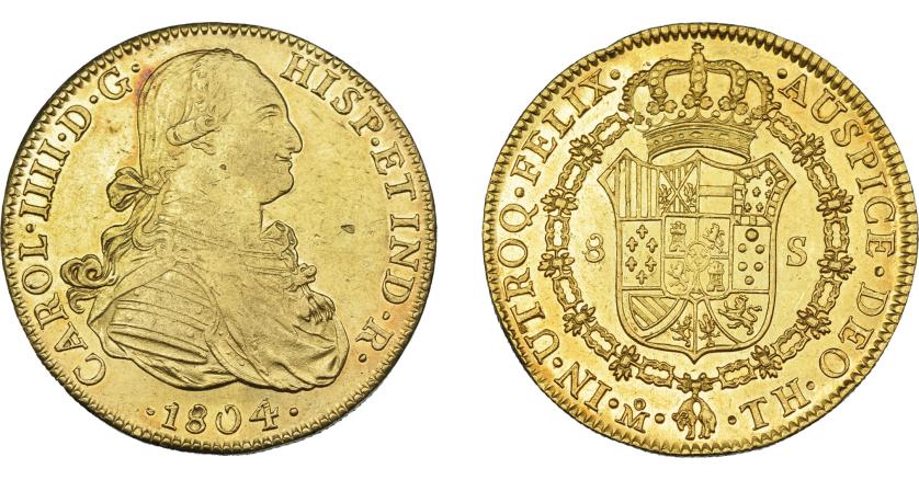 849   -  CARLOS IV. 8 escudos. 1804. México. TH. VI-1341. Pequeñas marcas. R.B.O. MBC+/EBC.. 