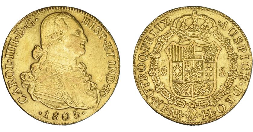 851   -  CARLOS IV. 8 escudos. 1805. Nuevo Reino. JJ. VI-1363. MBC.