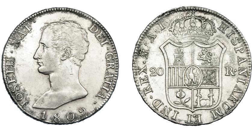 864   -  JOSÉ I NAPOLEÓN. 20 reales. 1809. Madrid. AI. VI-30. Leves oxidaciones. MBC+.