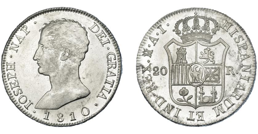 865   -  JOSÉ I NAPOLEÓN. 20 reales. 1810. Madrid. AI. VI-31. B.O. EBC+/SC.